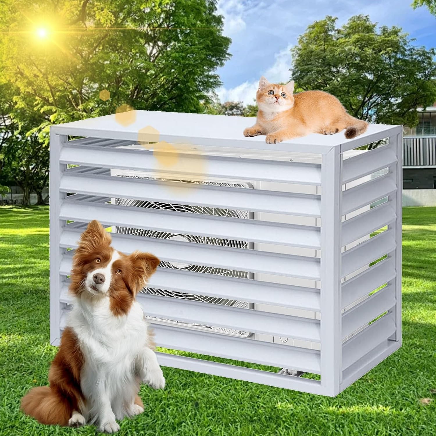 Air Conditioner Cover for Outside Unit, Aluminum Air Conditioner Cover, for Outdoor Privacy, Noise Reduction, Theft Prevention(White,110cm)