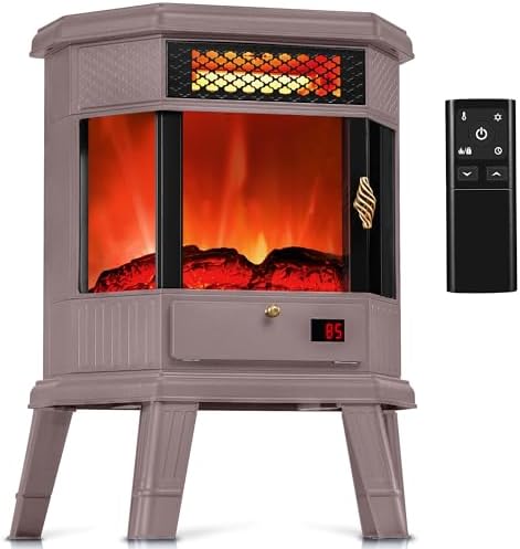 RealSmart Electric Fireplace Heater 22 in Freestanding Fireplace Stove Infrared Fireplace with 3D Flame Effect Remote Control, Timer, Overheating Protection Heater for Indoor Use Brown