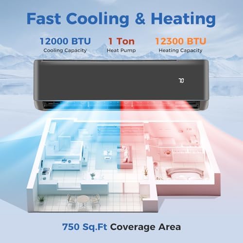 ARLIME 12000 BTU Mini Split Air Conditioner, 21 SEER2 208-230V Ductless Inverter AC w/ 1 Ton Pre-Charged Heat Pump & Installation Kit, Cools Up to 750 Sq.Ft, Compatible with Alexa (12000 BTU)
