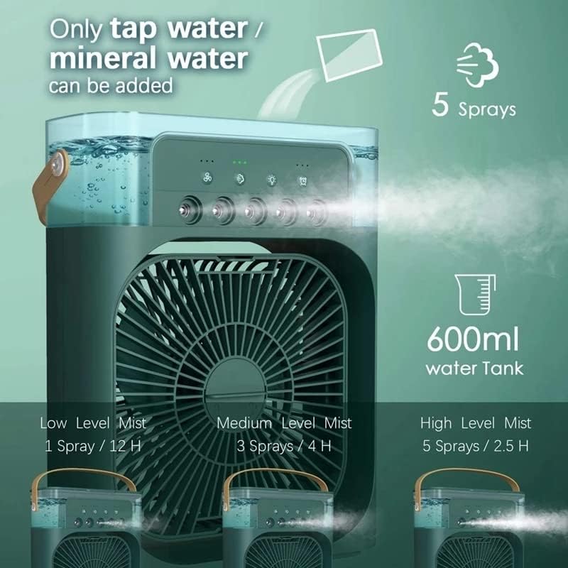 Mini Portable Air Conditioner, Usb Evaporative Cooler, 3 Speed Adjustment, 7 Color Led Humidifier, Office And Outdoor Dual Use (Black)