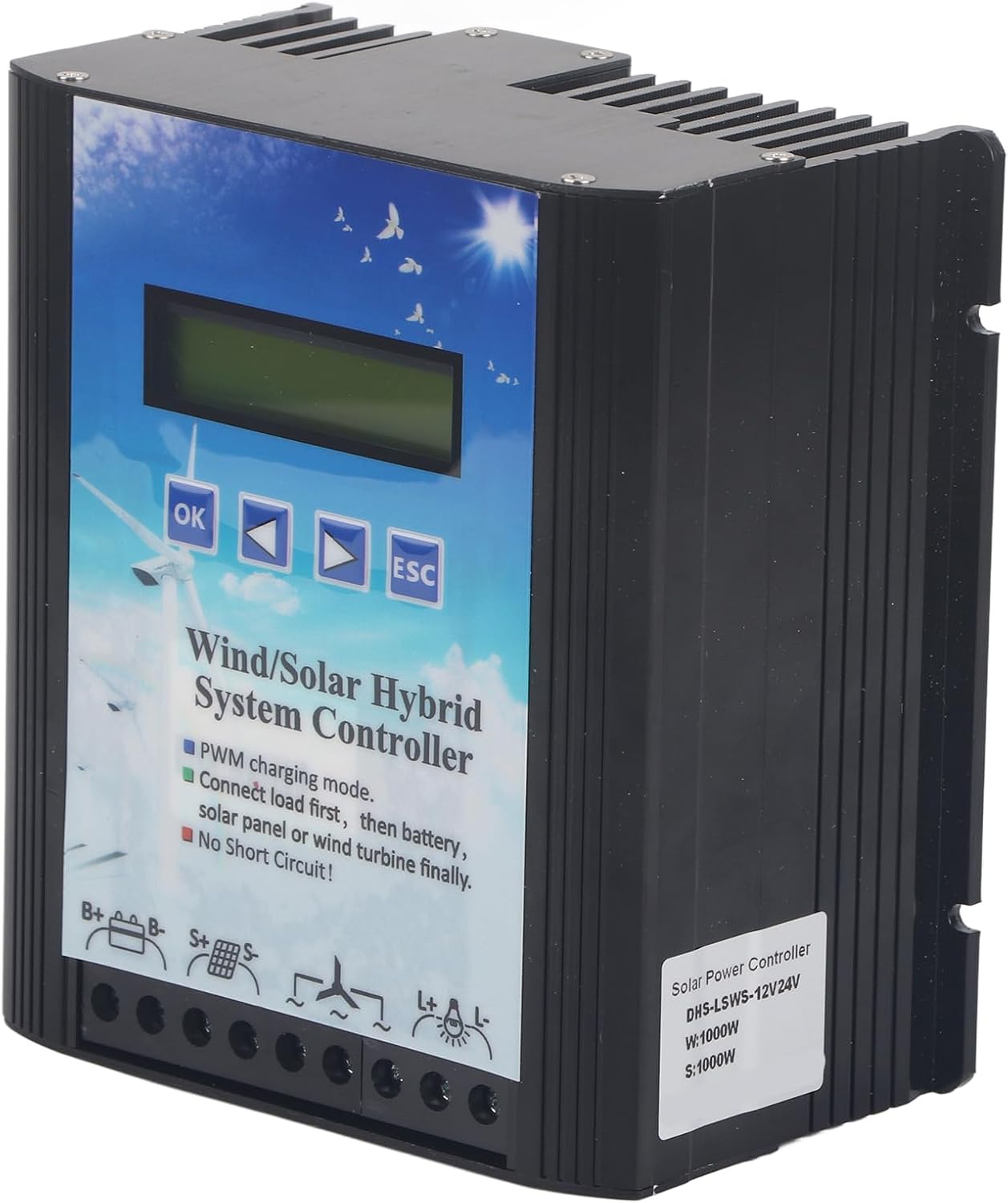 Wind Solar Hybrid Controller 12V 24V PWM Charging LCD Display Universal for Off Grid Generation Systems Aluminum Alloy Blue 148x162x85mm