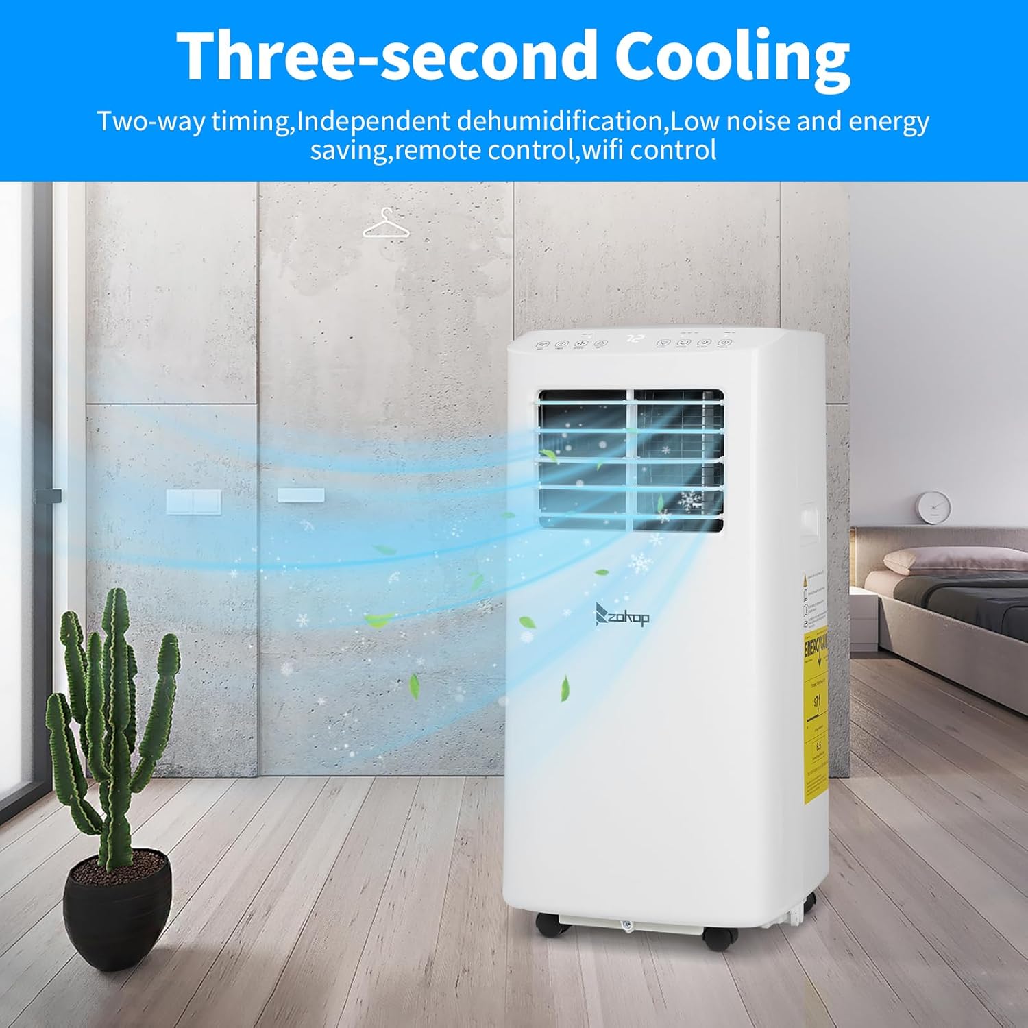 Winado Portable Air Conditioners 9000 BTU for Room Up to 300 Sq.Ft, 3-in-1 WiFi Portable AC Units with Remote Control/24Hrs Timer/Smart Memory, Air Cooler for Garage/Office/Bedroom