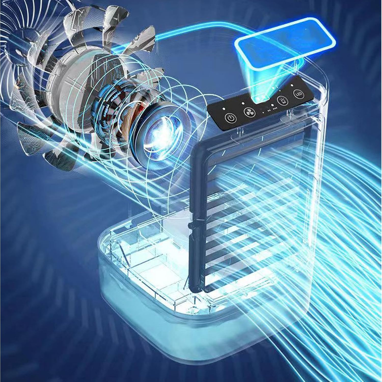 Portable Air Conditioner with 900ML Tank 7 Colors LED Evaporative Air Cooler 2 Levels Humidifier 3 Speeds Cooling Fan for Bedroom Office