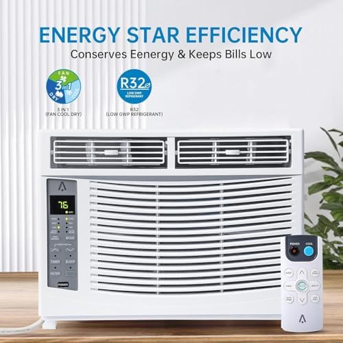6000 BTU Window Air Conditioner 115V, Fastcooling for 250 Sq.Ft Room, Wi-Fi Enabled Remote Control, Reusable Filter, Perfect for APT, Living Room, Office, Kitchen