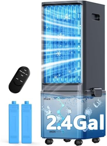 Windowless Air Conditioner w/ 4 Modes & 3 Speeds, Waterless Alert, 2.4-Gal Tank for 20H Cooling, 12H Timer, 20FT Remote, 70° Auto Swing Evaporative Air Cooler, Portable AC Unit for Bedroom