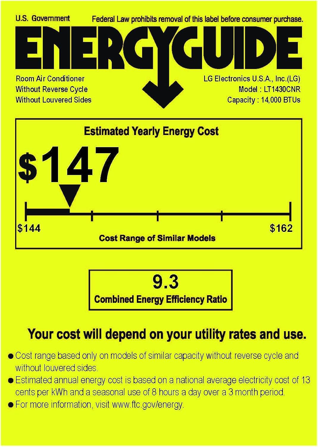 LG 14,000 BTU Through the Wall Air Conditioner, 230/208V, Cools 700 Sq.Ft. for Bedroom, Living Room, Apartment, Electronic Control with Remote, White