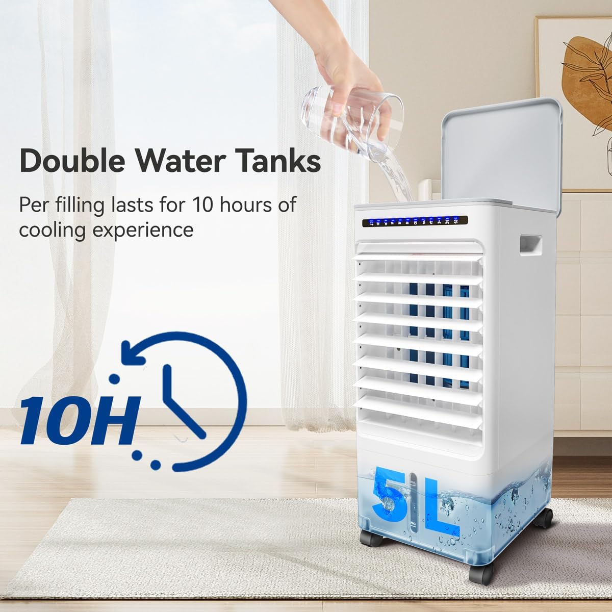 Swamp Cooler, Evaporative Air Cooler with 5L Water Tank,120°Oscillation, 4 Ice Pack, 3 Speeds, 7H Timer, Remote & Touch Control, Evaporative Cooler Cooling Fan for Room,Home,Office,Kitchen