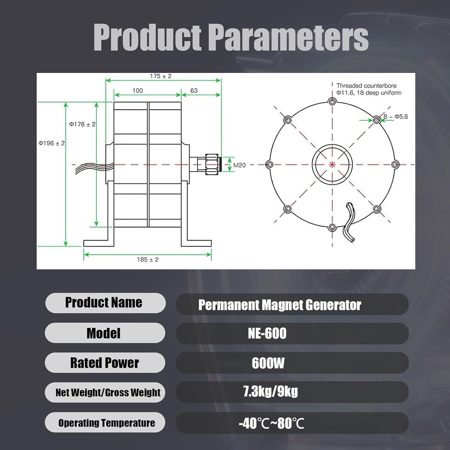 600r/m 600W 12V/24V/48V Permanent Magnet Generator AC Alternator,Brushless Design eliminates wear and Tear, for Vertical or Horizontal Wind Turbine 600W Wind Generator 48V