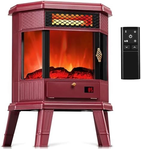 Electric Fireplace Heater 22 in Freestanding Fireplace Stove Infrared Fireplace RealSmart with 3D Flame Effect Remote Control, Timer, Overheating Protection Heater for Indoor Use Black (Christmas Red)