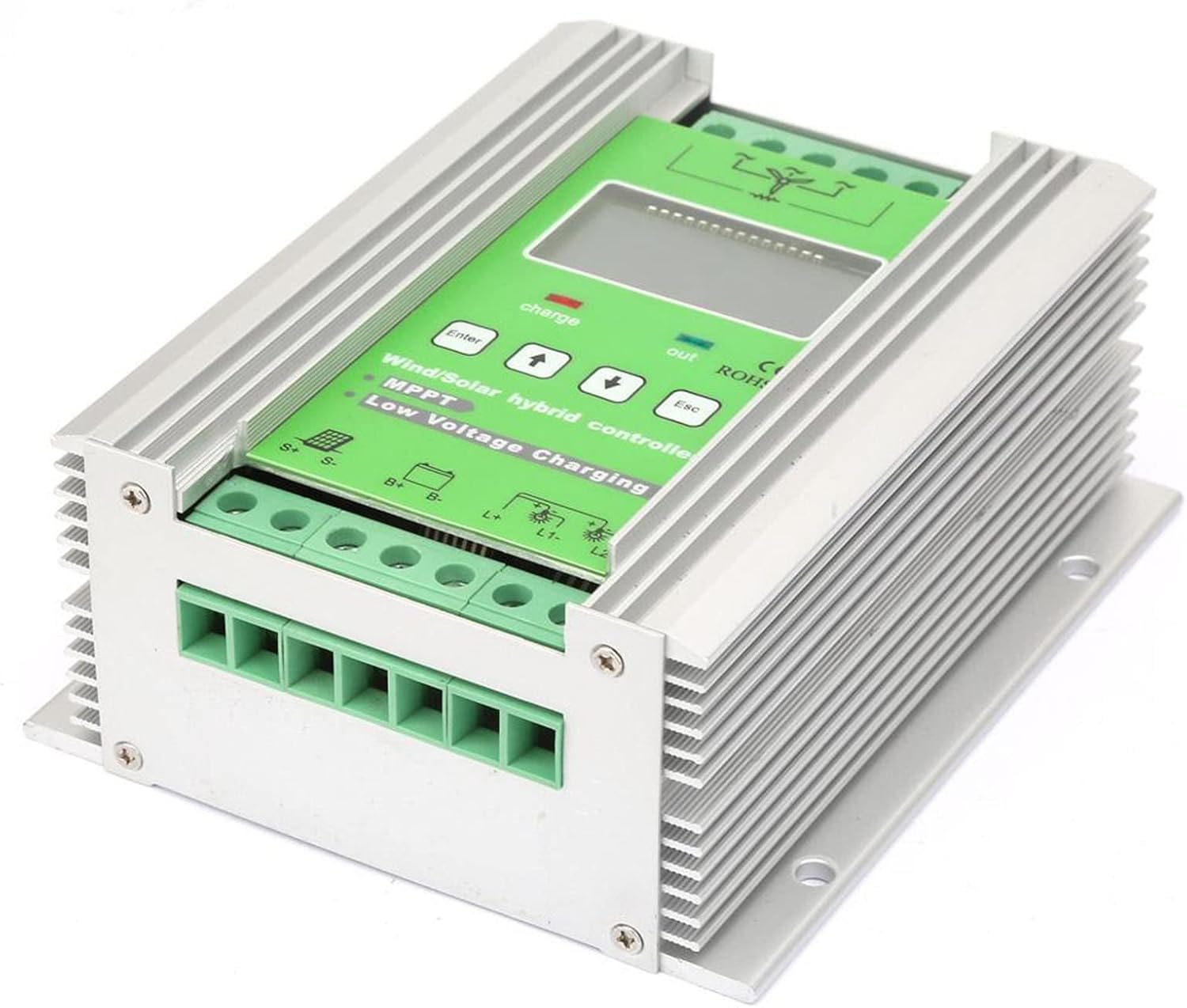 Wind Solar Hybrid Charge Controller MPPT Boost Charge 12V 24V Auto with LCD Display for Off Grid Solar Wind Power System (600W Wind Turbine 300W Solar)