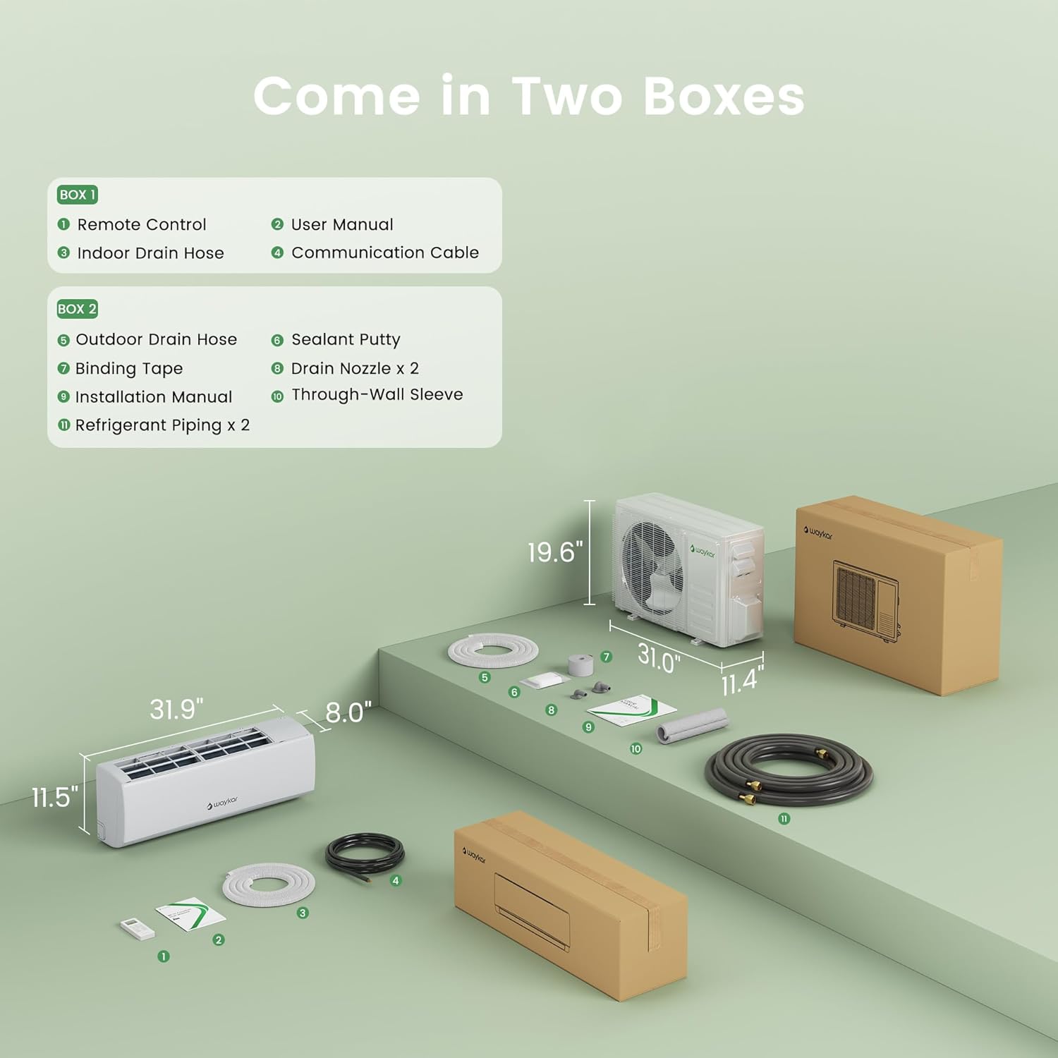 Waykar 12000BTU Wifi Enabled Mini Split Air Conditioner & Heater with Inverter, 20.5 SEER2 115V Wall-Mounted Ductless AC Unit Cools up to 750 Sq. Ft, Compatible with Alexa