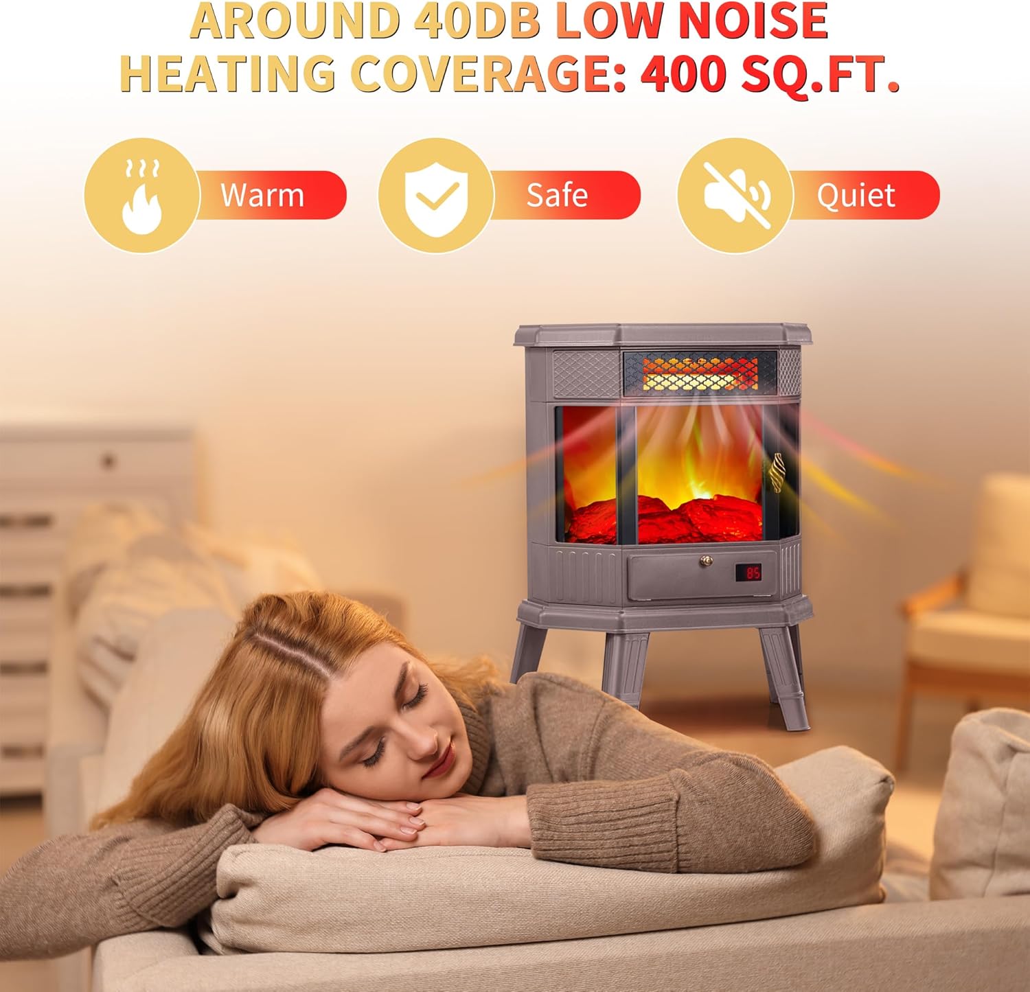 RealSmart Electric Fireplace Heater 22 in Freestanding Fireplace Stove Infrared Fireplace with 3D Flame Effect Remote Control, Timer, Overheating Protection Heater for Indoor Use Brown