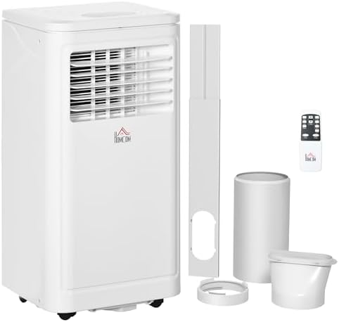HOMCOM 8000 BTU Portable Air Conditioner, for Rooms Up to 344 Sq. Ft., 3-in-1 Portable AC Unit with Dehumidifier, Cooling Fan, Sleep, 24H Timer On/off, Remote, Window Installation Kits, Cream White