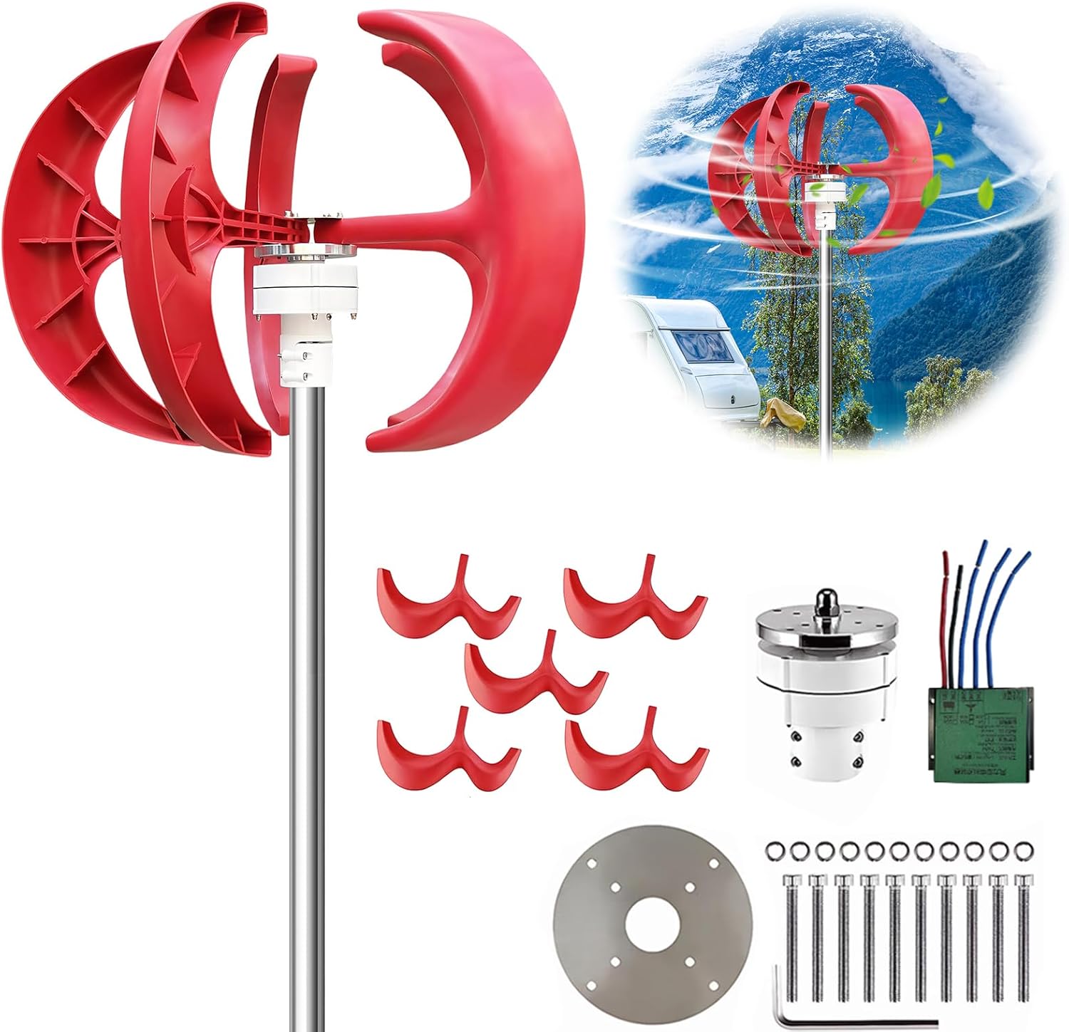 12V Upgraded Wind Turbines Generator, Windmill Generators Suit with Controller, Vertical Axis Wind Turbine Generator for Off-Grid Power Eco-Friendly Renewable Energy