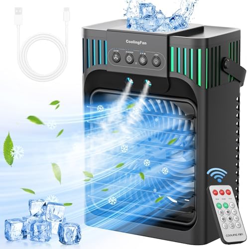 Portable Air Conditioners,4-in-1 Evaporative Air Cooler with 3 Speeds, 3 Modes & 7 LED Light Cooling Fan with Remote, 2-8H Timer, 1200ML Personal Mini Air Conditioner for Bedroom and Office