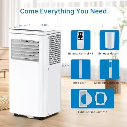 10000 BTU Portable Air Conditioner,Cooling up to 450 sq.ft.3-in-1 Compact AC with Remote Control, LCD Display and 24-hour Timer. Ideal for Rooms and Offices.