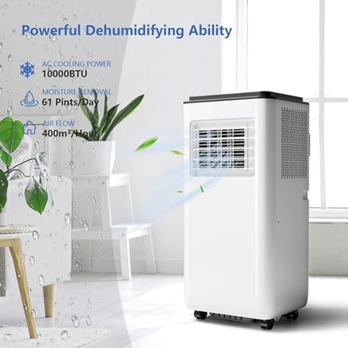 10,000 BTUs Portable Air Conditioner, Cools up to 450 Sq. Ft. with Remote Control, 3-in-1 Standing AC Unit, Cooling, Dehumidifying, Fan Mode, LED Display for Bedroom, Living Room