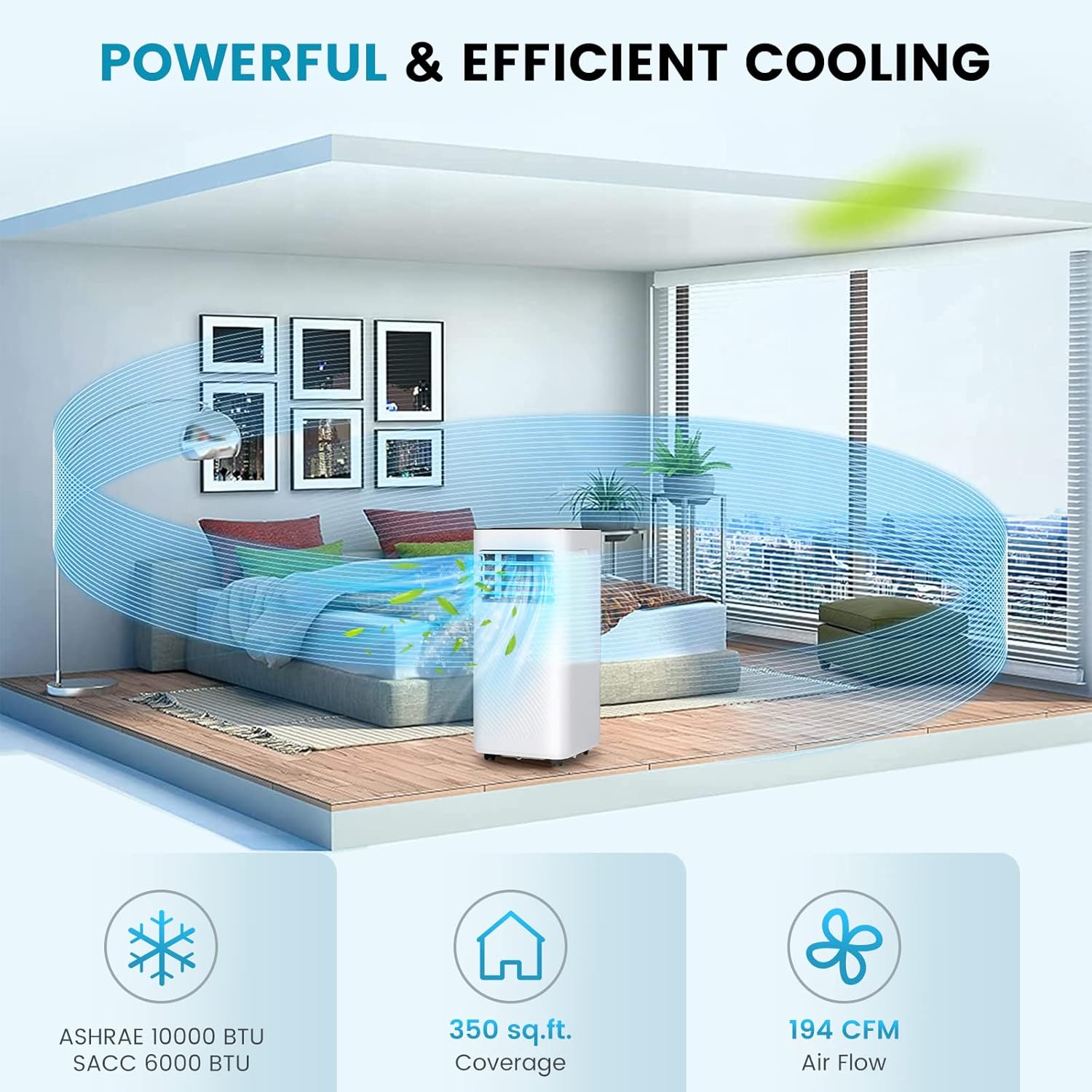 ARLIME Portable Air Conditioner,10,000 BTU AC Unit, 3 in 1 AC Unit, Fan & Dehumidifier for Rooms up to 350 Sq FT, Quiet Sleep Mode, 25H Timer, LED Display, Remote Control & Window Kit