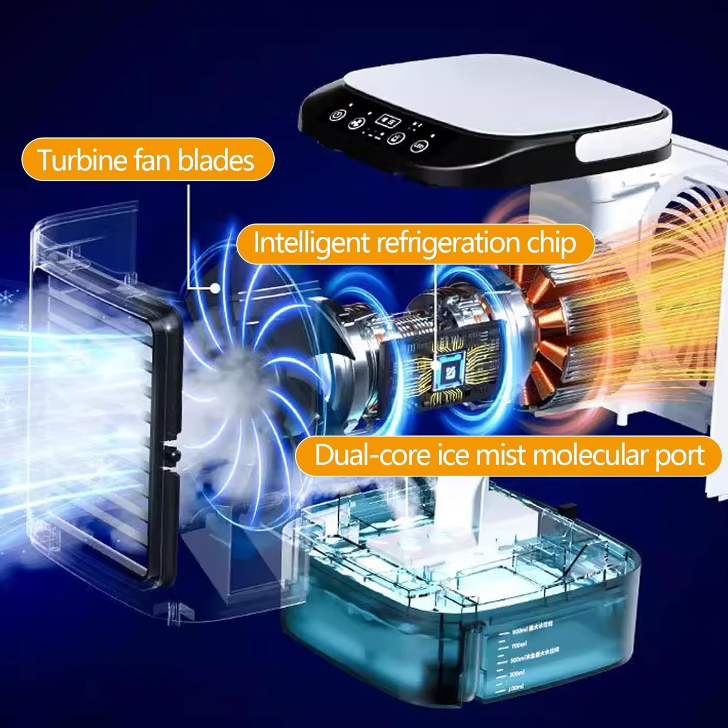 Desk Air Conditioner Small Quiet with 900ml Water Tank Mini Portable Air Conditioner Fan 3 Speeds Cooling Fan for Room Garage Patio Camping