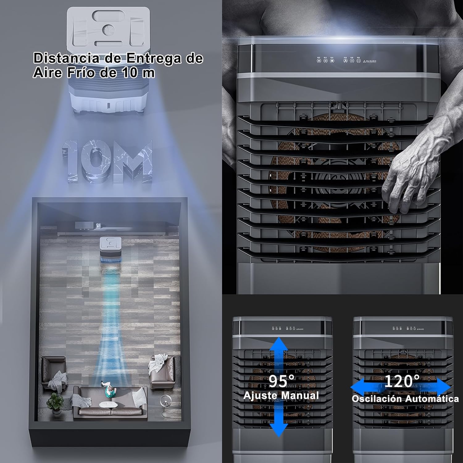 WOLWES Portable Air Coolers for Home, 3 in 1 Evaporative Coolers, Cold Air Fan, 12 H Timing, 3-Speed Automatic Swing, 45L Water Tank (Size : Remote Control+Touch Screen)