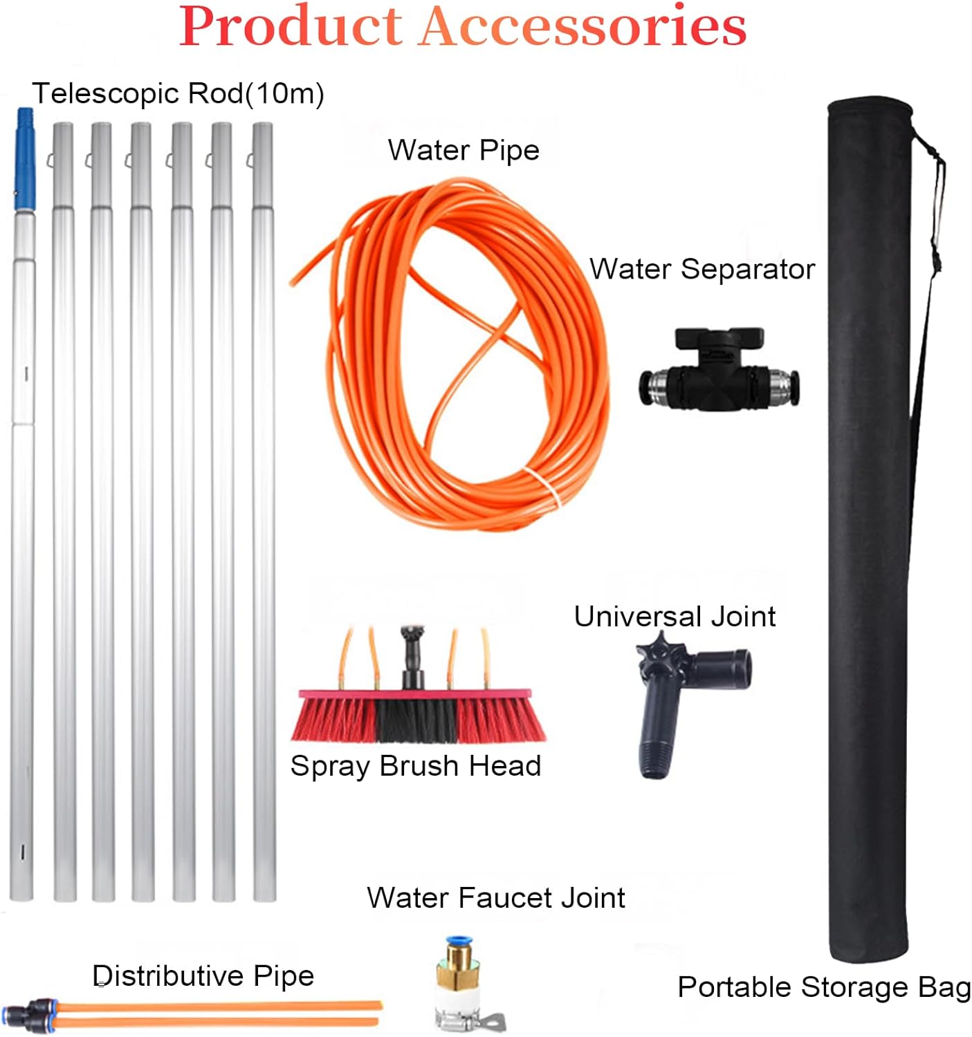 40 FT Water Fed Pole Kit Adjustable Solar Panel Cleaning Kit Cleaner Tool for Window Glass Roof Outdoor Glass Brush Window Washing Equipment (40ft)