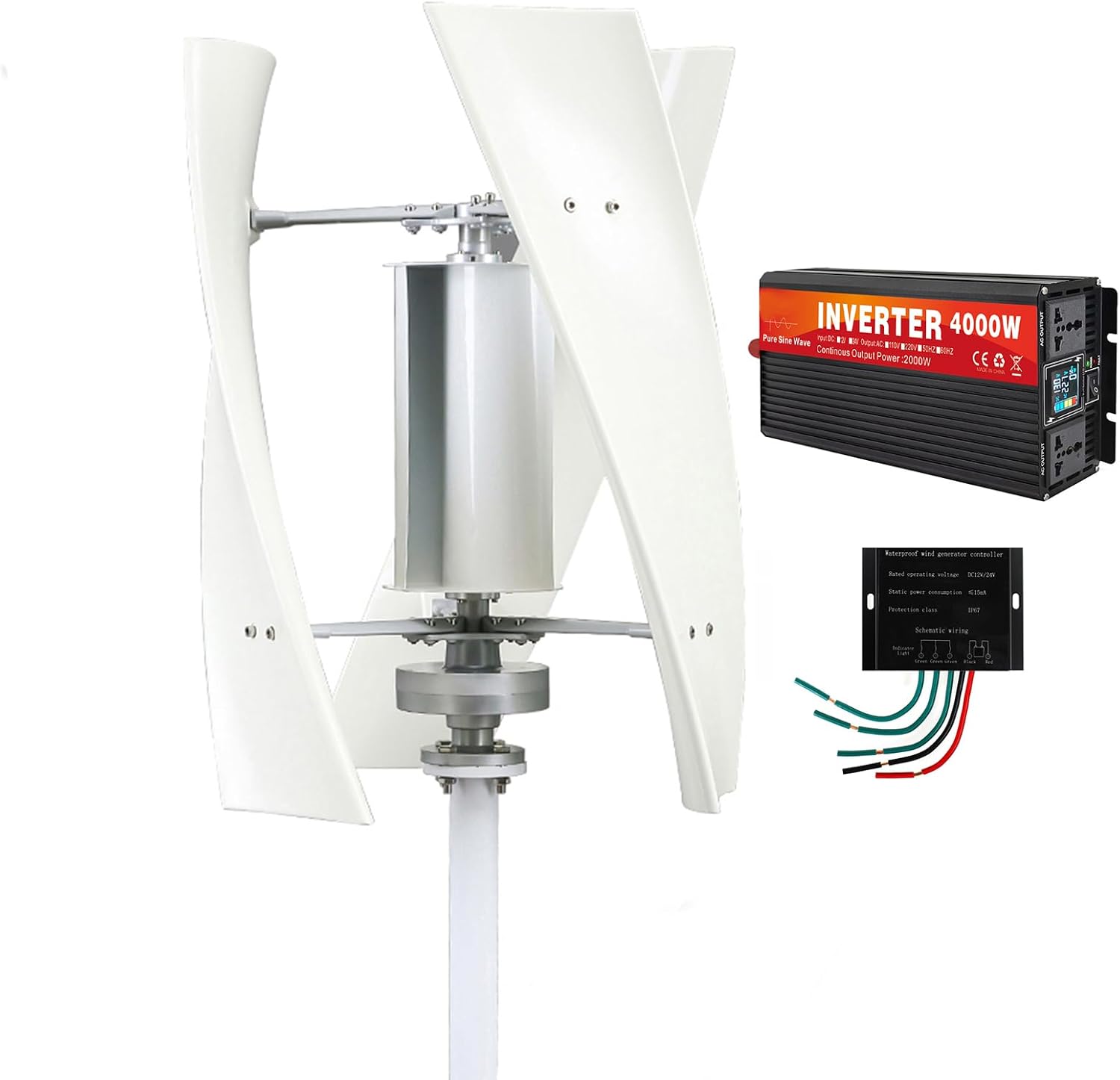 4000W Vertical Windmill Wind Turbine Kit,220V 48V 24V 12V Three Blade Noiseless Wind Turbine for Power Generation with Voltage Inverter Suitable for Courtyards/Streets
