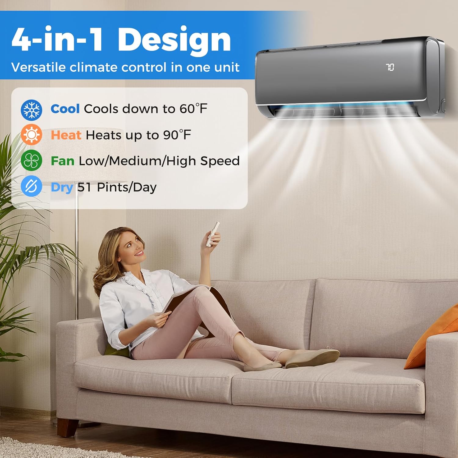 DORTALA 12000 BTU Mini Split Air Conditioner & Heater, 22 SEER2 115V Pre-Charged Inverter Heat Pump System with Remote Control, Installation Kit, Wall Mounted Ductless AC Unit, Dark Grey