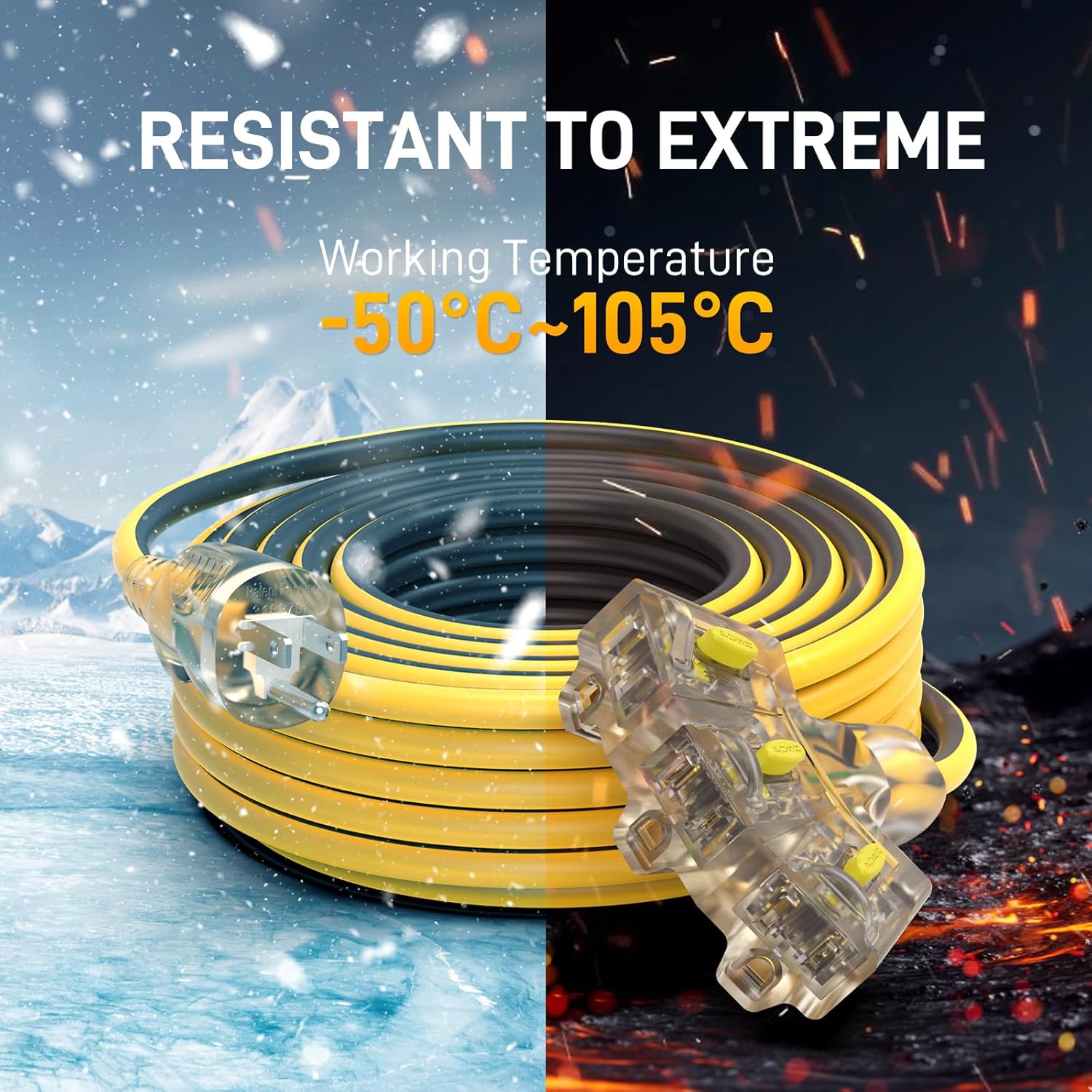 50FT Outdoor Extension Cord with Multiple Outlets, 12/3 Gauge Heavy Duty, 15A 1875W, 3 Prong with LED Light & Locking Plug, Weather Resistant, ETL Certified for Lawn Mower, Tools, Christmas Lights