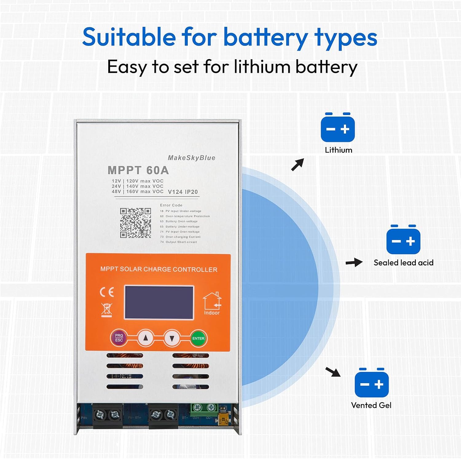 60A MPPT Solar Charge Controller V124 with CloudBOX, Auto 12V/24V/48V Max 160VDC Input,Supports Lead-Acid & Lithium Batteries