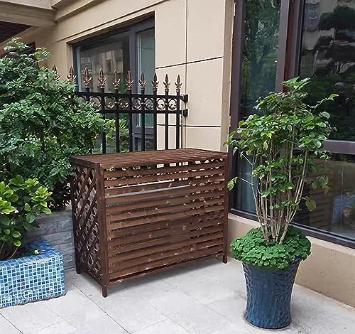 Wooden Air Conditioner Cover Wooden Louveredair Conditioning Cover, Outdoor Plant Storage Room, Rainproof Sunscreen Air Conditioner Rack, Easy to, for Outdoor or Balcony/85X35X75Cm
