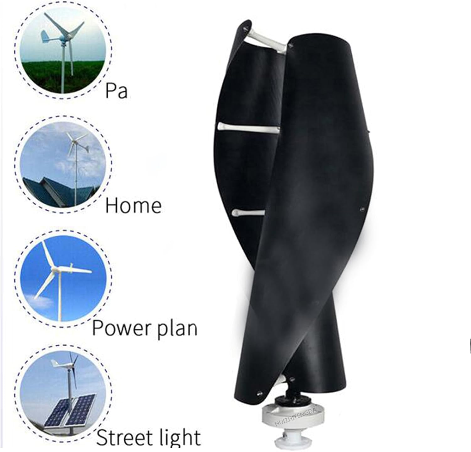 8000W 2M/S Black Spiral Wind Turbine Generator, 2 Leaves Free Energy Portable Solar Generator 12V 24V 48V 220V with MPPT Controller for Home, Camping & Boat