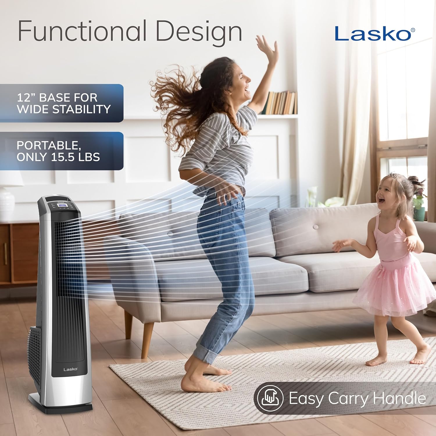 Lasko High Velocity Oscillating Tower Fan for Bedroom, Garage, Basement, and Gym with Remote Control, Timer, 3 Powerful Speeds, 35