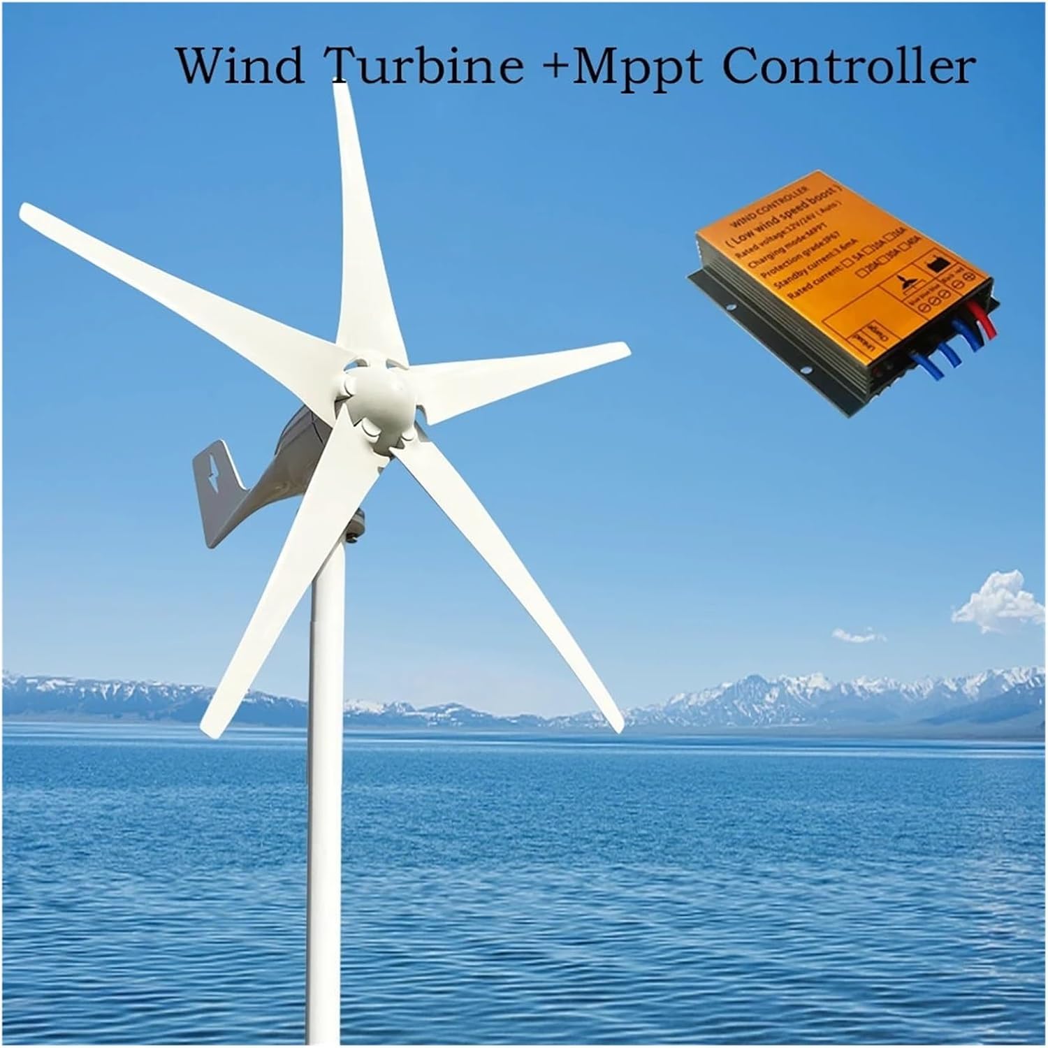 5000W Horizontal Wind Turbine Generator 5 Blades 48V 24V with MPPT Charger Controller Off Grid System for Home Use Industrial Energy(with Mppt Controller,12V)
