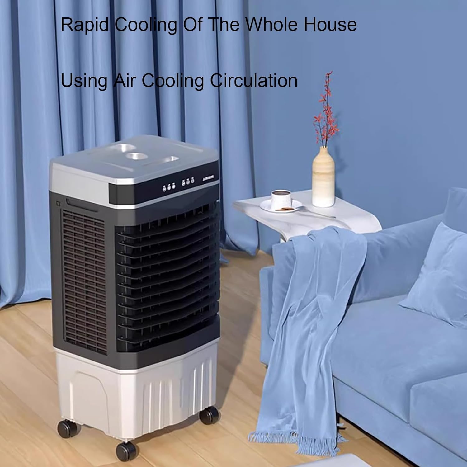 Evaporative Air Cooler with Remote, Evaporative Coolers, 120° Oscillating, 3 Speeds, 4 Ice Packs, Portable Swamp Cooler Air Conditioner(110x35x48 cm/43x14x19 in)