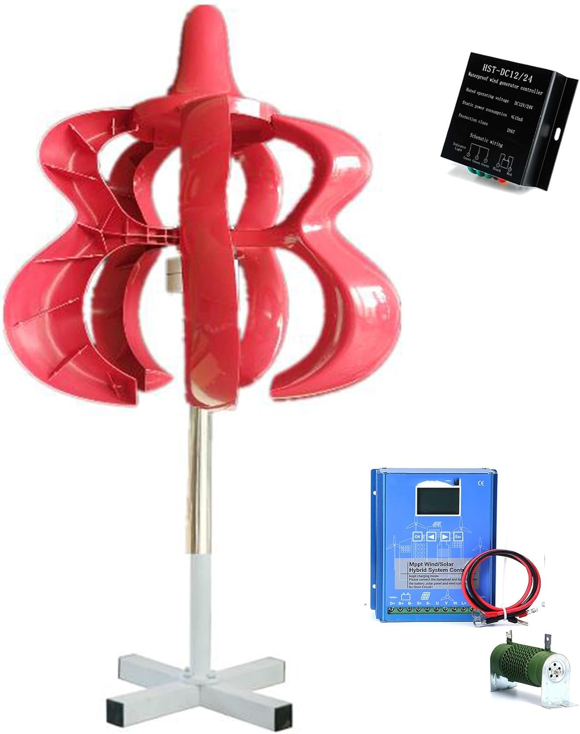 12000W 12V-220V Wind Turbines Generator Kit, with Wind Solar Complementary Controller Vertical Axis Wind Turbine Generator Low Wind Speed Start, 24V