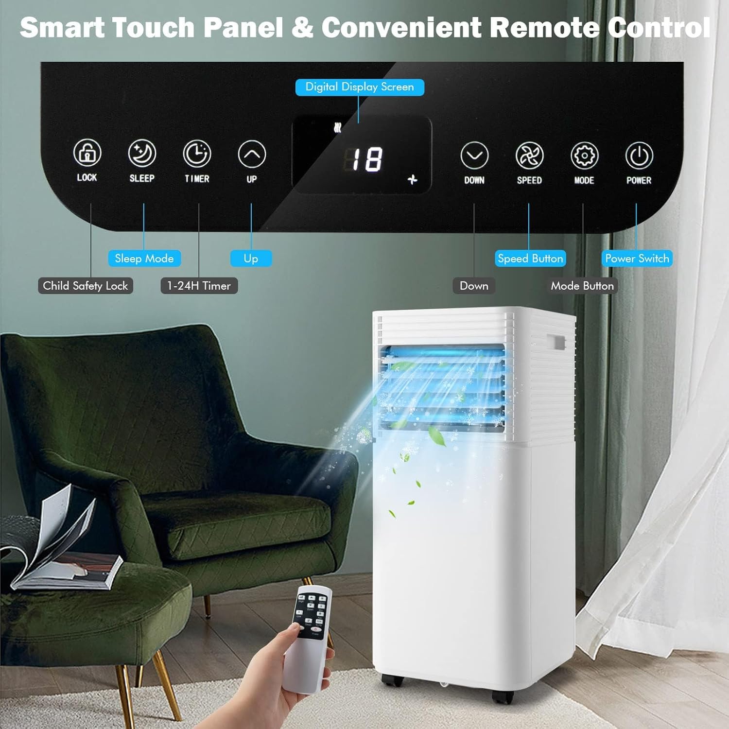 DORTALA Portable Air Conditioners 10000 BTU, AC Cooling Uint with Dehumidifier, Remote Control, 24H Timer & Window Kit, Stand up Air Conditioner for Bedroom, Dorm, Cools up to 350 sq.ft, White+Black