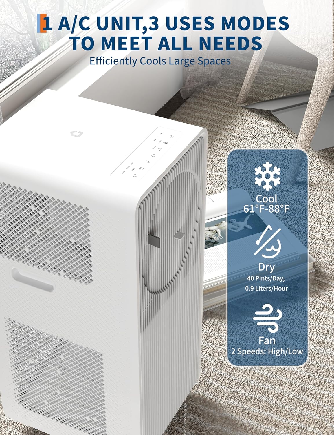 GAOMON 8000 BTU Portable Air Conditioners With Remote Control,3-In-1 Free Standing Cooling AC Unit With Fan & Dehumidifier,Smart/Sleep Mode,3 Speed,Auto Swing,24H Timer