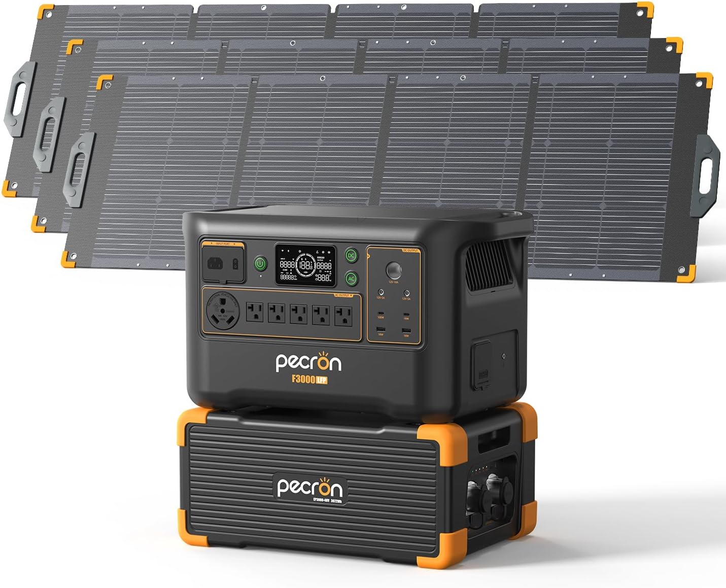Pecron Portable Power Station F3000LFP with 3072Wh Extra Battery, 200W Solar Panel*3, 3072Wh Solar Camping Generator, 3600W Solar Generator for RV, Home Use, CPAP