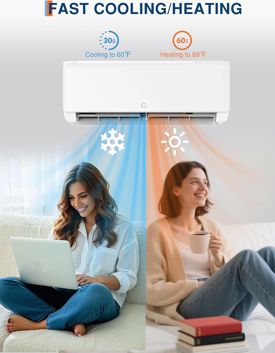 18000 Btu Mini Split AC Heating System, Wifi Enabled Mini Split Air Conditioner with 19 SEER2 Inverter, Heat Pump, 208-230V for Rooms Up to 1250 Sq. Ft, White