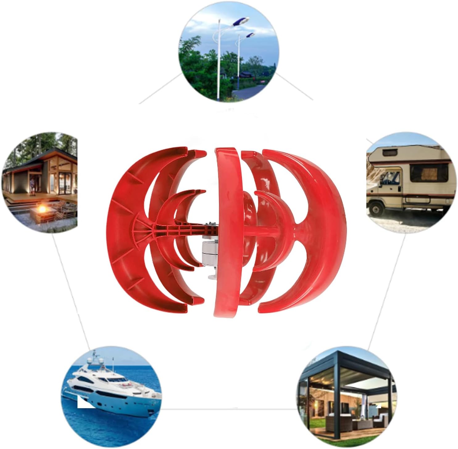 12V-220V Portable Camping Wind Turbine Generator- 3500W W/MPPT Controller Vertical Wind Power Generator Suitable for Wind/Solar Power Generation(Red),48v