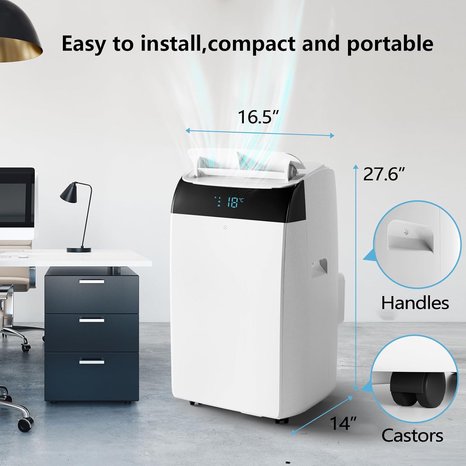 14,000Btu Portable Air Conditioner - Cools Up to 750 Sq.Ft,3-in-1 with Dehumidifier & Fan, Energy Efficient, Ultra-Quiet, Remote Timer Control for Home, Office, School