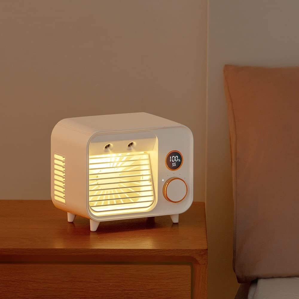 Portable Air Conditioner-2000mAh Rechargeable Personal Air Cooler with 5 Speeds, Quiet Mini Air Conditioner Fan, Desk Cooling Fan for Home, Bedroom, Travel, and Office (Color : White)