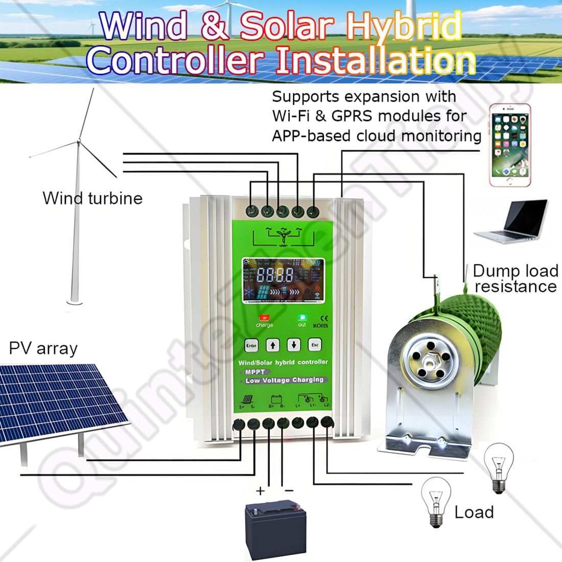 Wind Turbine Solar Hybrid Mppt Boost Regulator,Wind Solar Hybrid Charge Controller,Operating Ambient Temperature -20℃~50℃,for Horizontal/Vertical Axis Winds Turbines 10000W