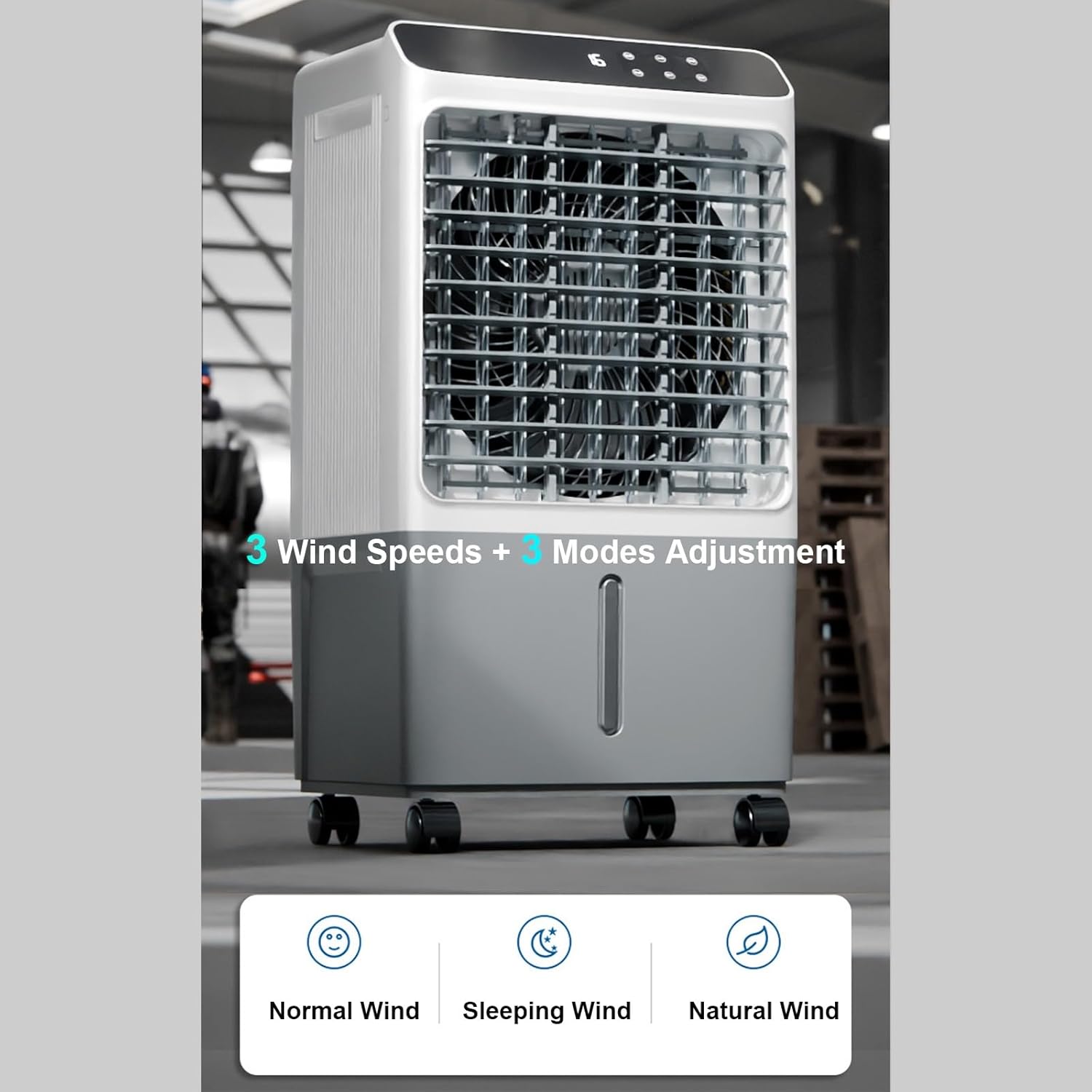 Indoor Windowless Air Conditioner, Swamp Cooler Fan and Humidifier with 7Gal Tank, Remote, 4 Ice Packs, 3 Speeds, 3 Modes, 12H Timer, Evaporative Cooler for Room Indoors(87cm/17in)