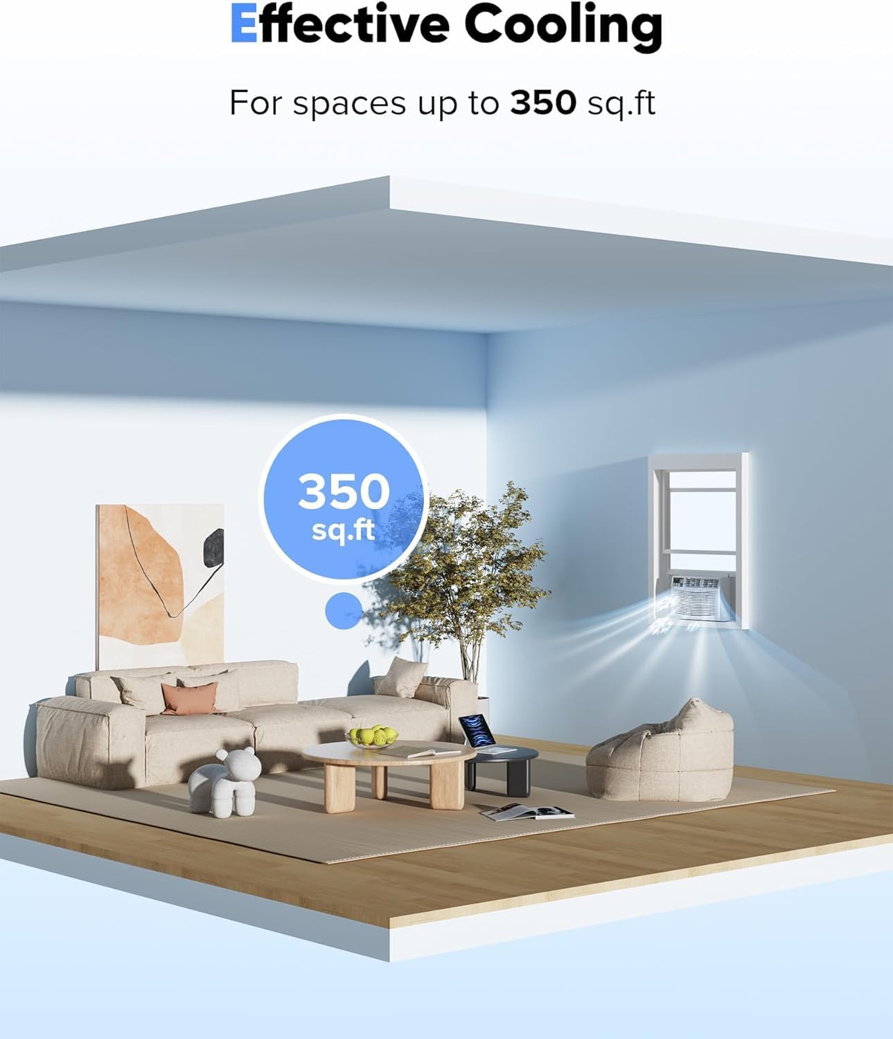 TrailBlaze 8000 BTU Window Air Conditioner with WiFi, Ultra Quiet 3-in-1 AC Unit with Remote, Energy Efficient Cooling for Rooms up to 350 Sq. Ft.
