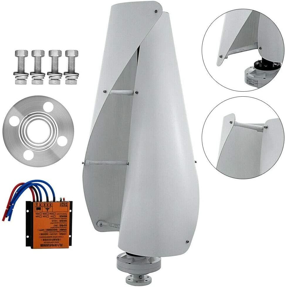 24v, 12000W 12V-220V Vertical Axis Wind Turbines Generator,with Controller 2 Blades Wind Turbines Kit for Home Camping Vertical Wind Turbine(White)