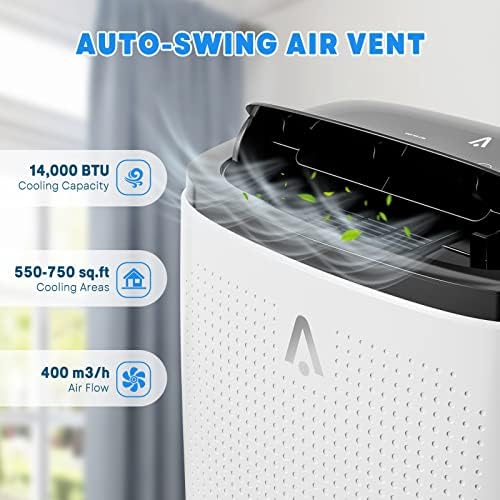 14,000 BTU 3-in-1 Portable Air Conditioner with Window Kit, Cools up to 750 Sq.Ft, 75-Pint Dehumidifier, 51db Ultra Quiet, 4-Way Airflow Remote Control, For Living room