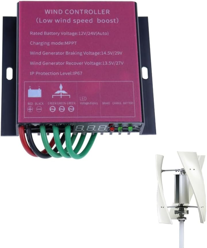 12000W MPPT Wind Turbine Charge Controller,12V 24V 48V Low Wind Speed Windmill Regulator Wind Turbines Generator Controller(Red)