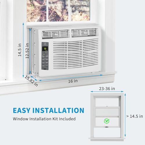 5000 BTU Window AC Unit, Mini Air Conditioner with Remote & Manual Controls, High-Efficiency Quiet Cooling for Rooms up to 150 Sq.Ft., Washable Filter, Easy Install for Bedroom or Small Office