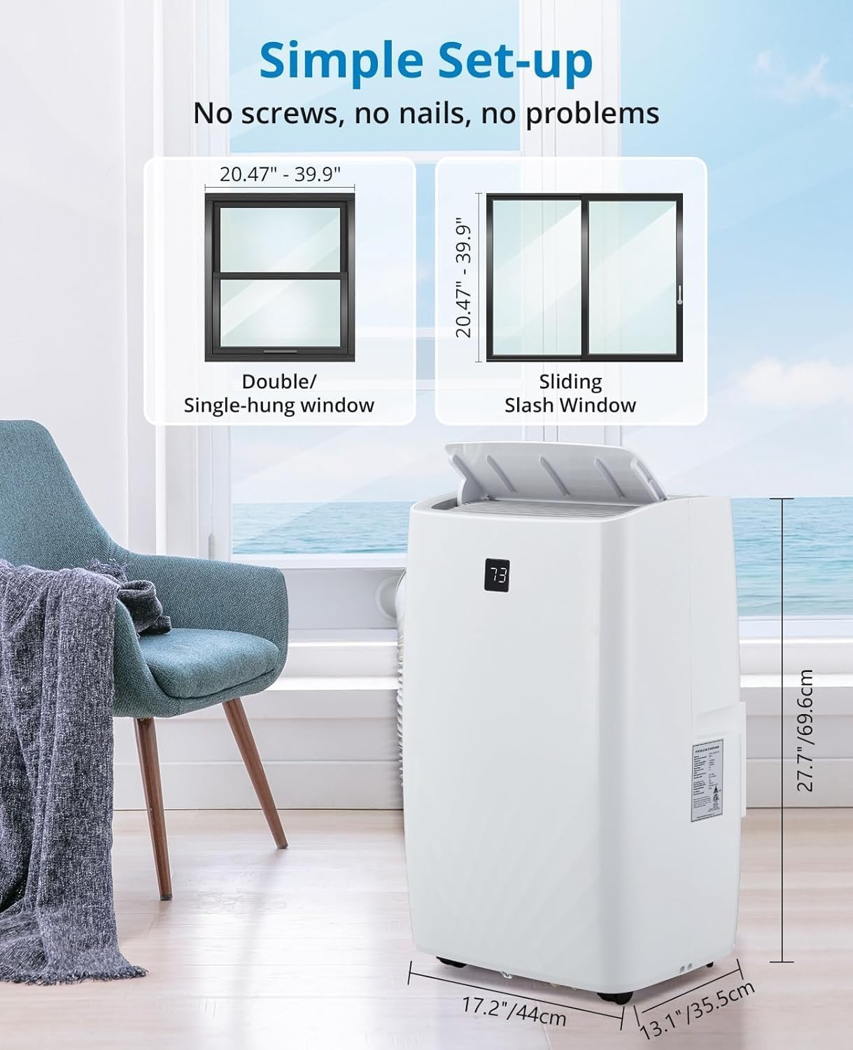 12000 BTUs Portable Air Conditioner, 4 in-1 Quiet Portable AC Unit with Dehumidifier Fan Function, Cools Room up to 550 sq.ft, with Remote Control & 24H Timers, Windows Kit Included